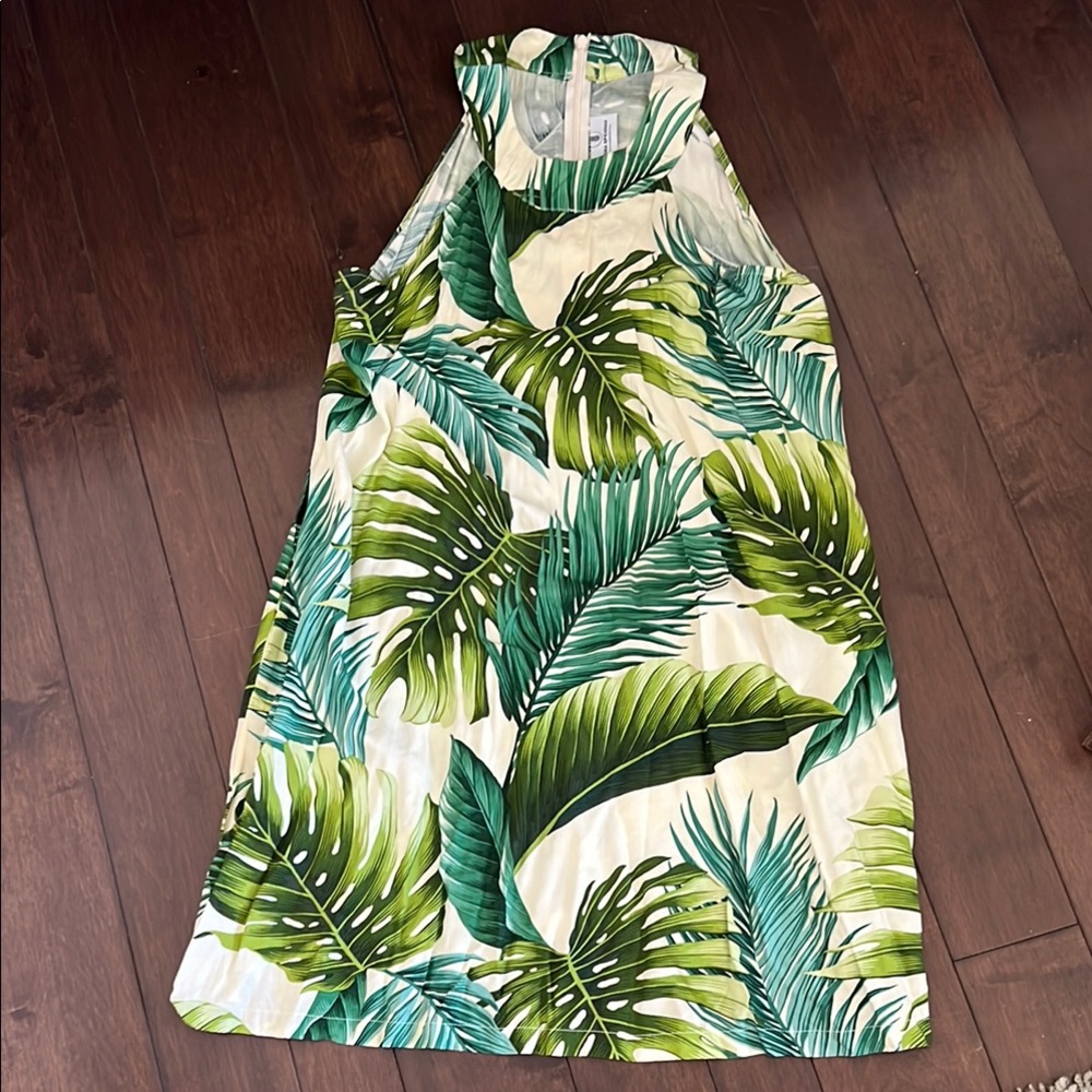 Cora Spearman Boutique Tropical Leaf Print Sleeveless Dress size Medium